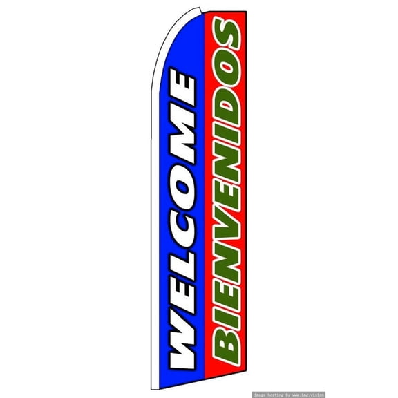 OnPoint Wares| Welcome Bienvenidos Swooper Flag | Advertising Flag/Business Flags | 11.5ft x 3.5ft