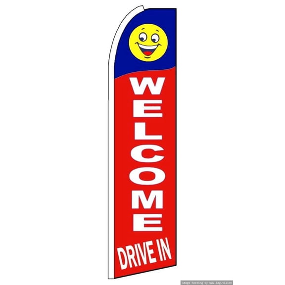 OnPoint Wares| Welcome Drive In Swooper Flag | Advertising Flag/Business Flags | 11.5ft x 3.5ft
