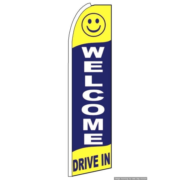 OnPoint Wares| Welcome Drive In Swooper Flag | Advertising Flag/Business Flags | 11.5ft x 3.5ft