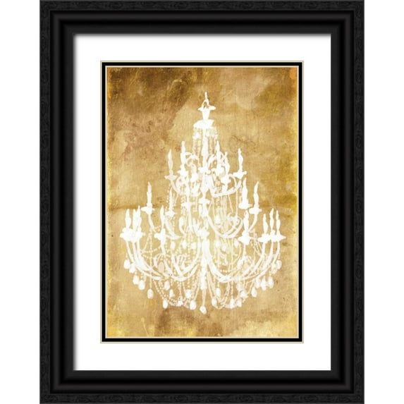 OnRei 11x14 Black Ornate Wood Framed with Double Matting Museum Art Print Titled - Gold Chandelier