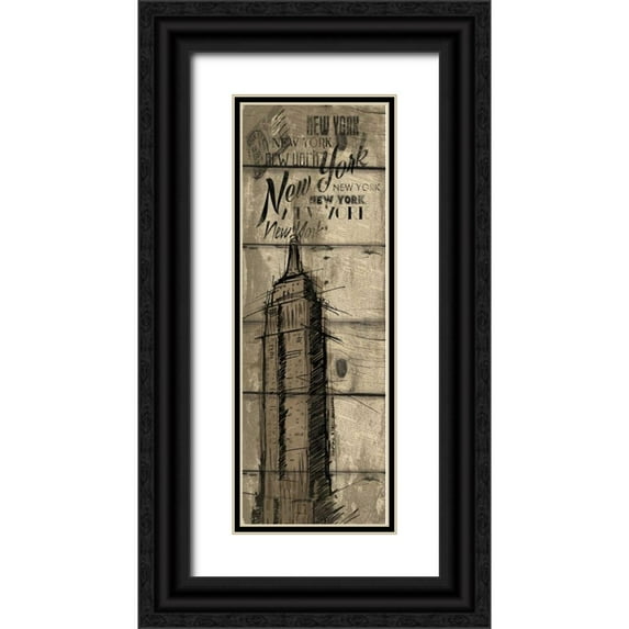 OnRei 11x24 Black Ornate Wood Framed with Double Matting Museum Art Print Titled - Wood New York