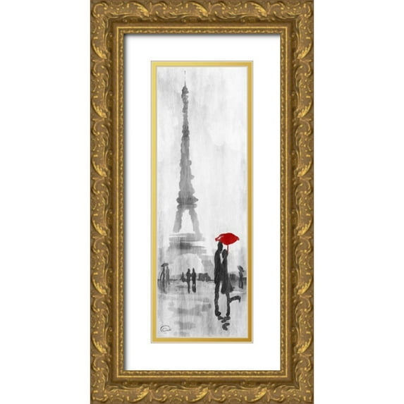 OnRei 11x24 Gold Ornate Wood Framed with Double Matting Museum Art Print Titled - Eiffel Love