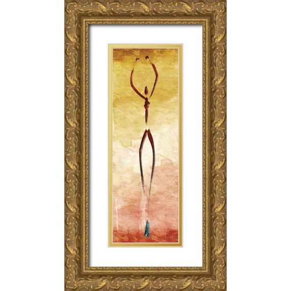 OnRei 11x24 Gold Ornate Wood Framed with Double Matting Museum Art Print Titled - Harmonious Dancer Two