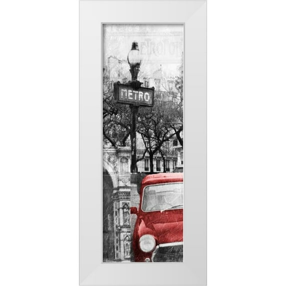OnRei 11x24 White Modern Wood Framed Museum Art Print Titled - Paris Collage Mate