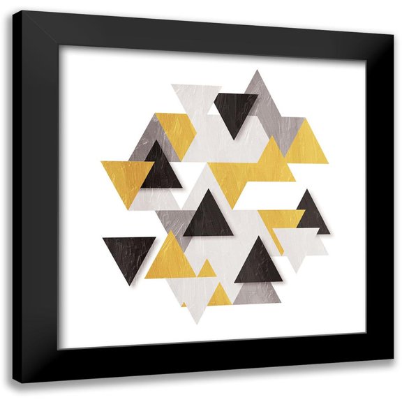 OnRei 12x12 Black Modern Framed Museum Art Print Titled - Floating Gold Tri