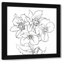 OnRei 12x12 Black Modern Wood Framed Wall Art Titled - Floral Sketch BW
