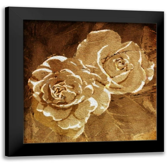 OnRei 12x12 Black Modern Framed Museum Art Print Titled - Loving Gold Roses