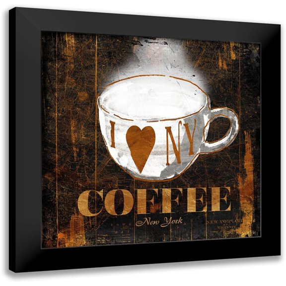 OnRei 12x12 Black Modern Framed Museum Art Print Titled - New York Coffee