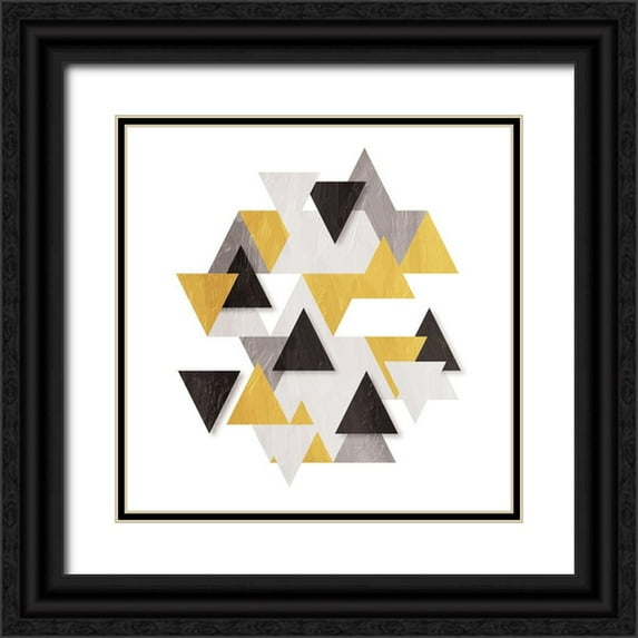 OnRei 12x12 Black Ornate Wood Framed with Double Matting Museum Art Print Titled - Floating Gold Tri
