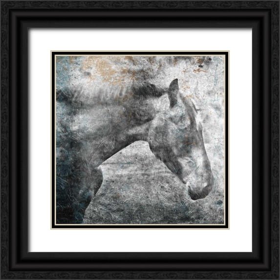 OnRei 12x12 Black Ornate Wood Framed with Double Matting Museum Art Print Titled - Horse Kiss