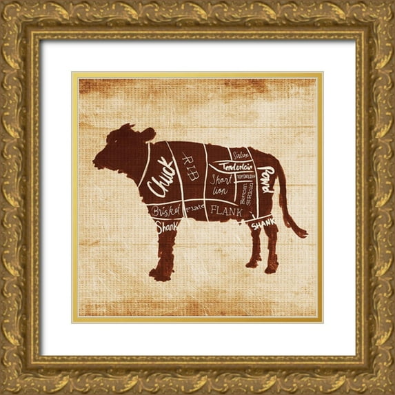 OnRei 12x12 Gold Ornate Wood Framed with Double Matting Museum Art Print Titled - Cow Cut