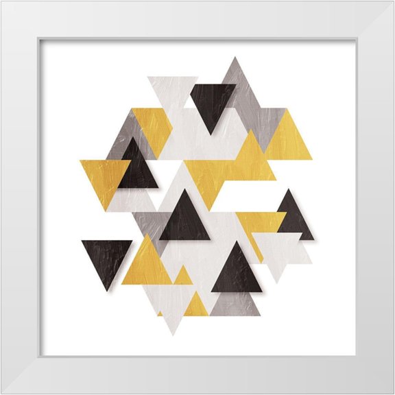 OnRei 12x12 White Modern Wood Framed Museum Art Print Titled - Floating Gold Tri