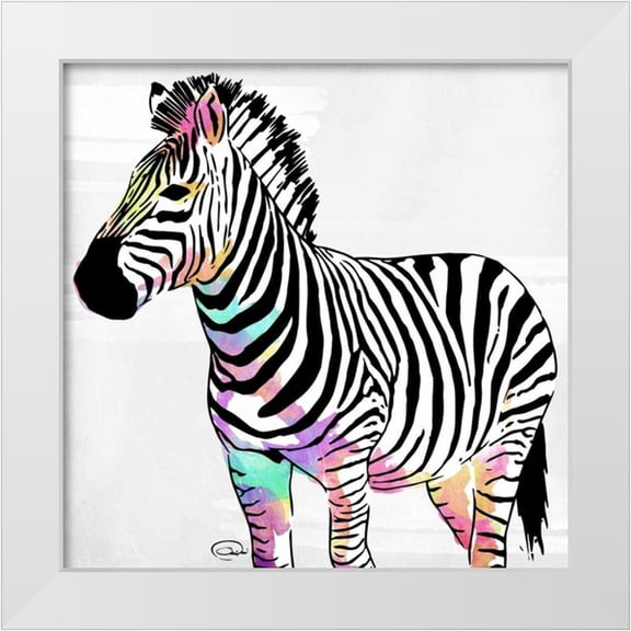 OnRei 12x12 White Modern Wood Framed Museum Art Print Titled - Zebra Head Colorful