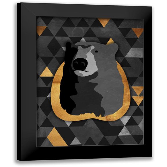 OnRei 12x14 Black Modern Framed Museum Art Print Titled - Dark Gold Triangular Bear
