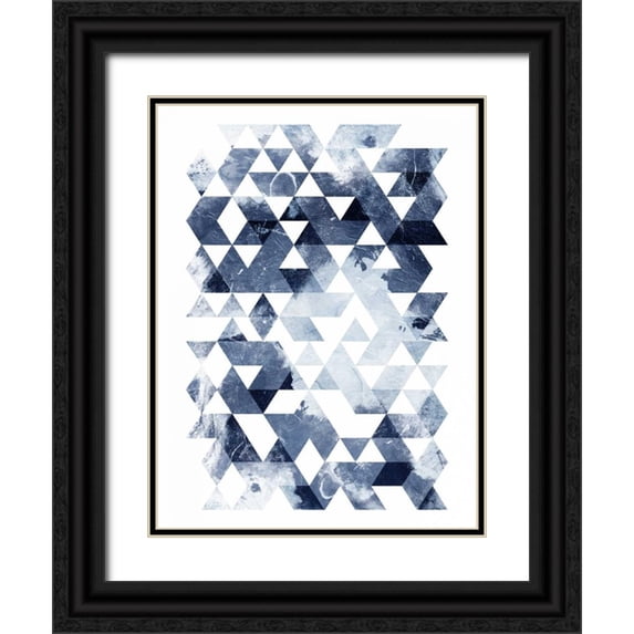 OnRei 12x14 Black Ornate Wood Framed with Double Matting Museum Art Print Titled - Blue Triangles Mate