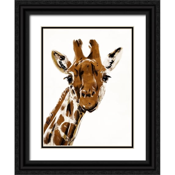 OnRei 12x14 Black Ornate Wood Framed with Double Matting Museum Art Print Titled - Original Giraffe