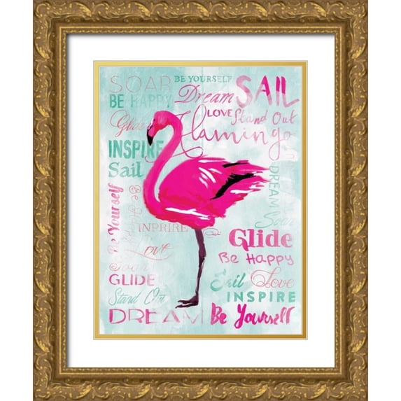 OnRei 12x14 Gold Ornate Wood Framed with Double Matting Museum Art Print Titled - Sky Flamingo
