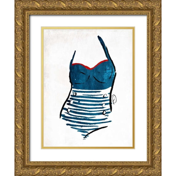 OnRei 12x14 Gold Ornate Wood Framed with Double Matting Museum Art Print Titled - Vintage Swimsuit One