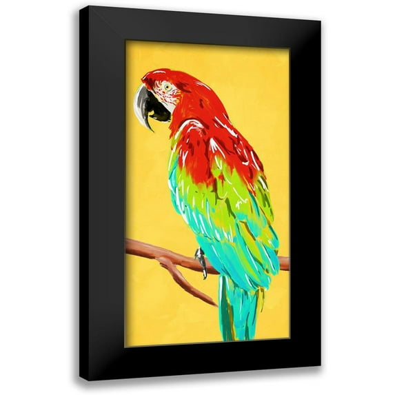 OnRei 14x24 Black Modern Framed Museum Art Print Titled - Fun Parrot 2