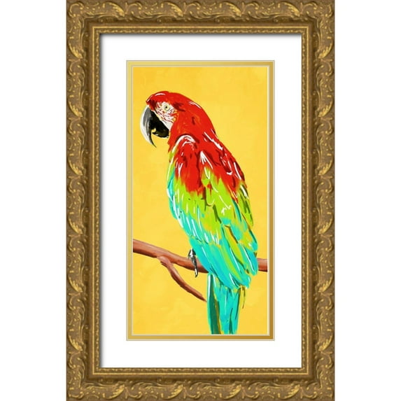 OnRei 14x24 Gold Ornate Wood Framed with Double Matting Museum Art Print Titled - Fun Parrot 2