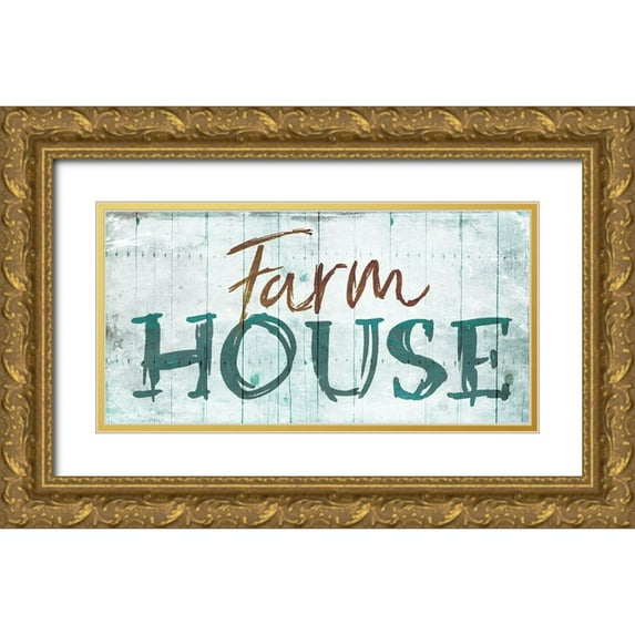 OnRei 14x9 Gold Ornate Wood Framed with Double Matting Museum Art Print Titled - Farm House