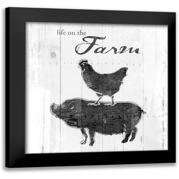 OnRei 15x15 Black Modern Framed Museum Art Print Titled - Farm to Chicken and Pig