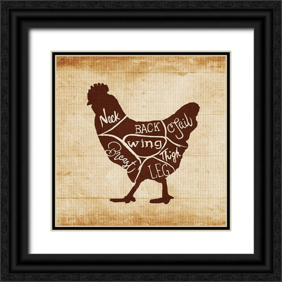 OnRei 15x15 Black Ornate Wood Framed with Double Matting Museum Art Print Titled - Chicken Cut