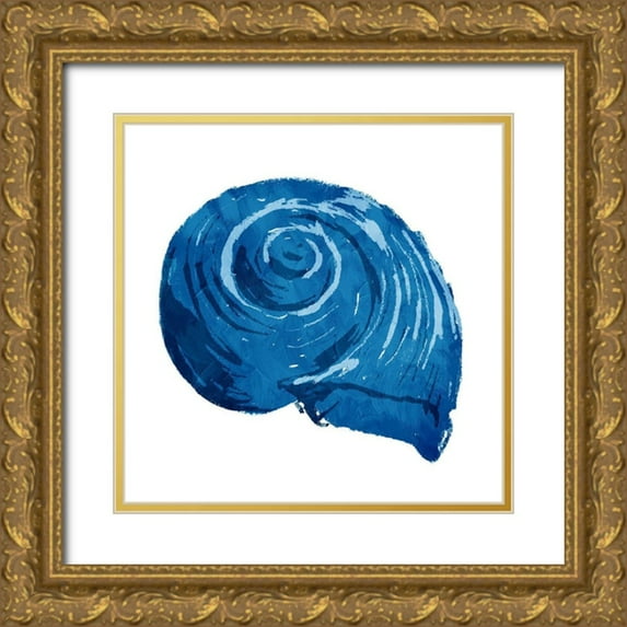 OnRei 15x15 Gold Ornate Wood Framed with Double Matting Museum Art Print Titled - Blue Shell