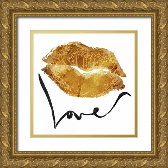 OnRei 15x15 Gold Ornate Wood Framed with Double Matting Museum Art Print Titled - Love Lips Gold