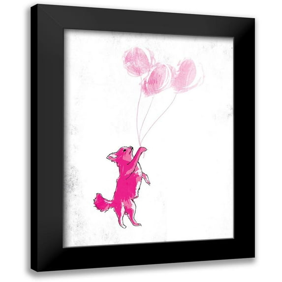 OnRei 15x18 Black Modern Framed Museum Art Print Titled - Dog Holding Balloon