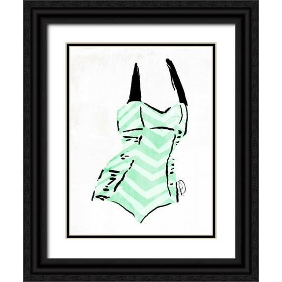 OnRei 15x18 Black Ornate Wood Framed with Double Matting Museum Art Print Titled - Vintage Swimsuit Pastel 4