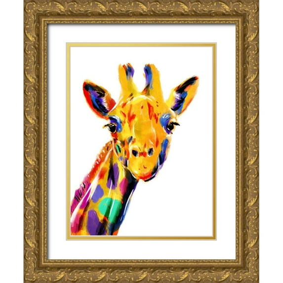OnRei 15x18 Gold Ornate Wood Framed with Double Matting Museum Art Print Titled - Coloful Giraffe