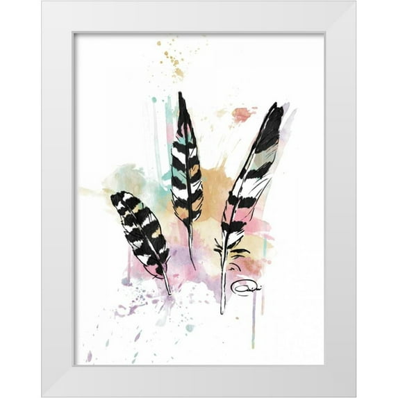 OnRei 15x18 White Modern Wood Framed Museum Art Print Titled - Calm Three Feathers