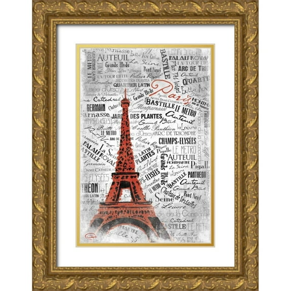 OnRei 17x24 Gold Ornate Wood Framed with Double Matting Museum Art Print Titled - Eiffel C