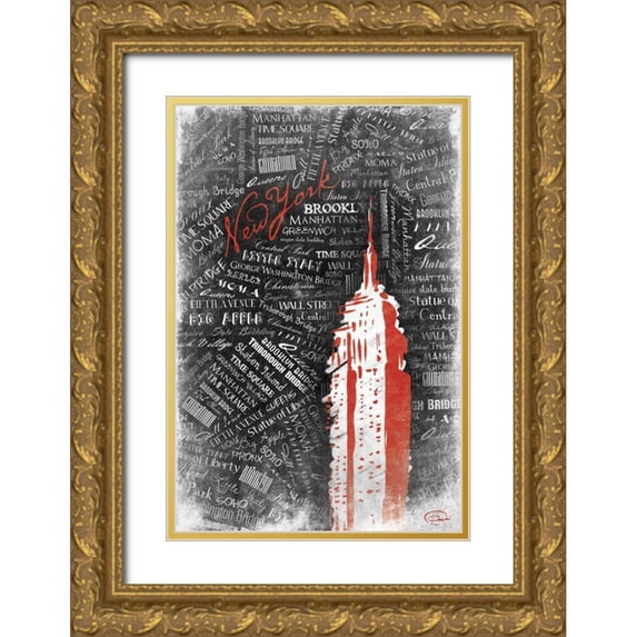 OnRei 17x24 Gold Ornate Wood Framed with Double Matting Museum Art Print Titled - Empire RED