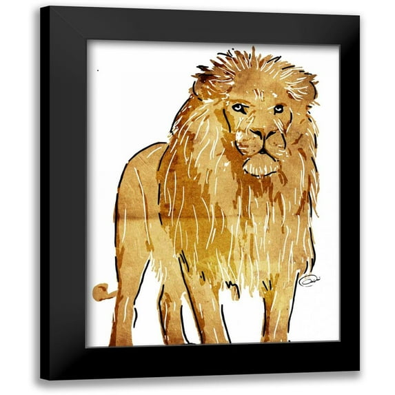 OnRei 19x24 Black Modern Framed Museum Art Print Titled - Golden Lion