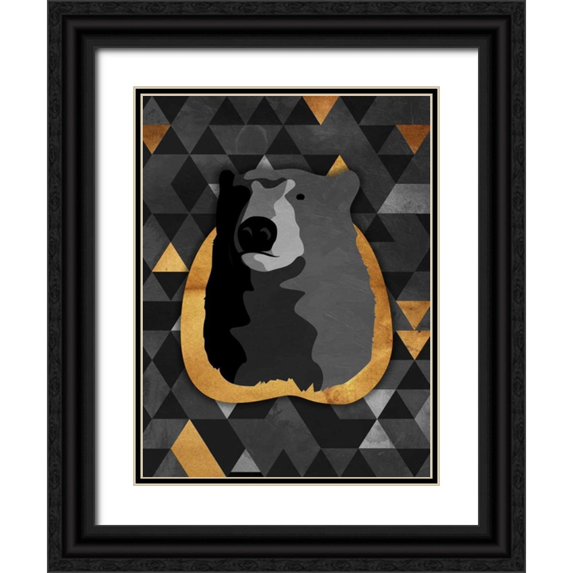 OnRei 19x24 Black Ornate Wood Framed with Double Matting Museum Art Print Titled - Dark Gold Triangular Bear