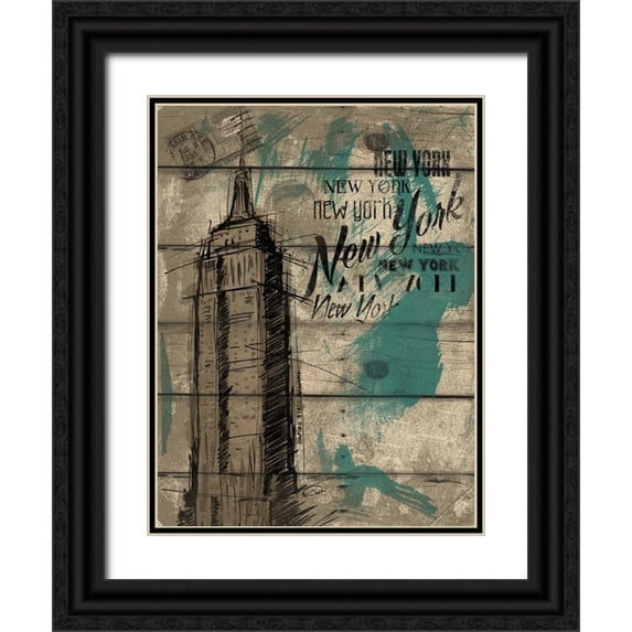 OnRei 19x24 Black Ornate Wood Framed with Double Matting Museum Art Print Titled - Natural New York Teal