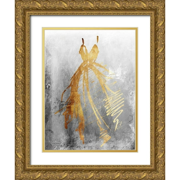 OnRei 19x24 Gold Ornate Wood Framed with Double Matting Museum Art Print Titled - Runway Dress Textured