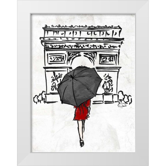 OnRei 19x24 White Modern Wood Framed Museum Art Print Titled - Inked Walk Away Red