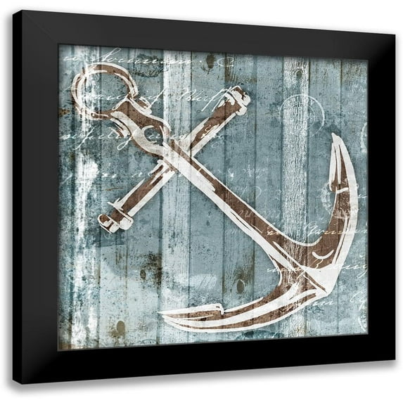 OnRei 20x20 Black Modern Framed Museum Art Print Titled - Sketched Anchor