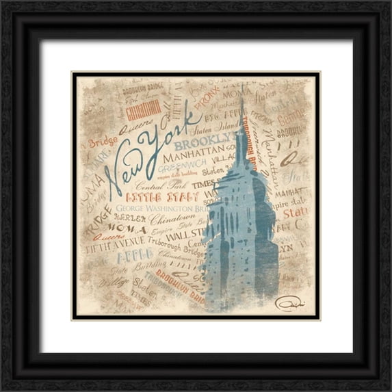 OnRei 20x20 Black Ornate Wood Framed with Double Matting Museum Art Print Titled - New York SQ