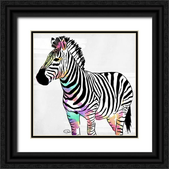 OnRei 20x20 Black Ornate Wood Framed with Double Matting Museum Art Print Titled - Zebra Head Colorful