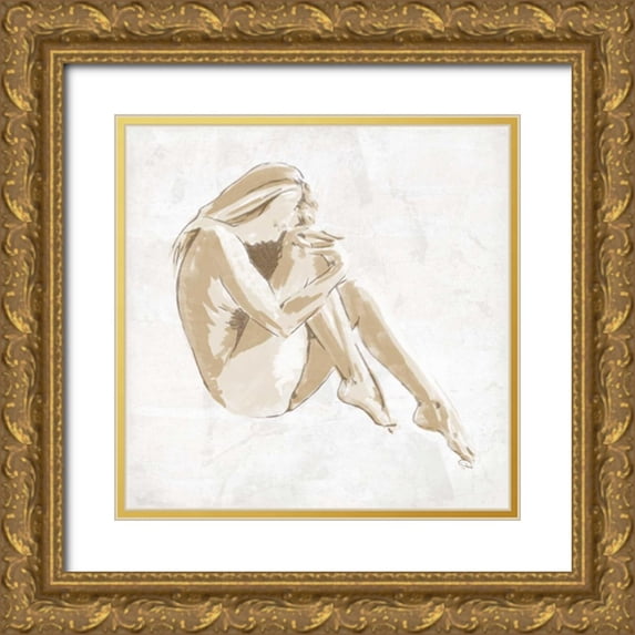 OnRei 20x20 Gold Ornate Wood Framed with Double Matting Museum Art Print Titled - SKETCH PASSION