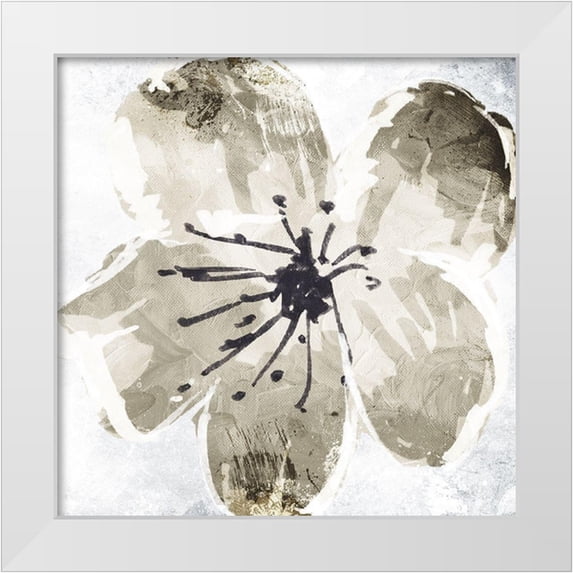 OnRei 20x20 White Modern Wood Framed Museum Art Print Titled - Sketched Cream Flower Mate