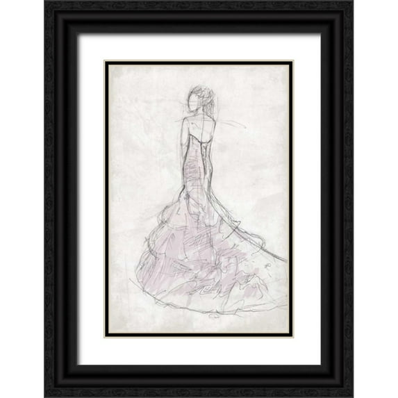 OnRei 23x32 Black Ornate Wood Framed with Double Matting Museum Art Print Titled - Fashion Dress Mate