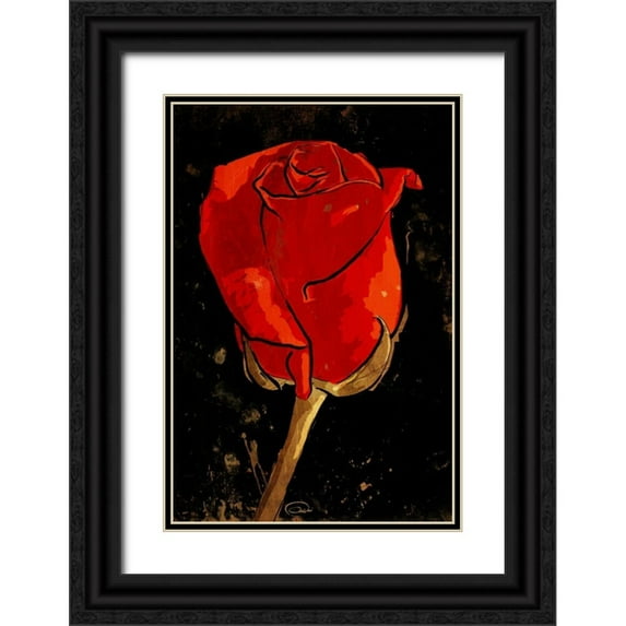 OnRei 23x32 Black Ornate Wood Framed with Double Matting Museum Art Print Titled - Golden Rose