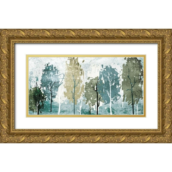 OnRei 24x14 Gold Ornate Wood Framed with Double Matting Museum Art Print Titled - Abstract Forest