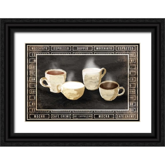 OnRei 24x17 Black Ornate Wood Framed with Double Matting Museum Art Print Titled - Row Of Coffee