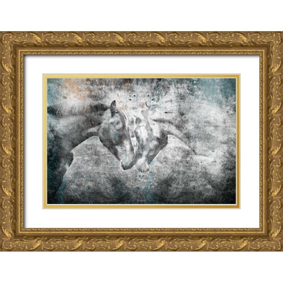OnRei 24x17 Gold Ornate Wood Framed with Double Matting Museum Art Print Titled - Love Horses